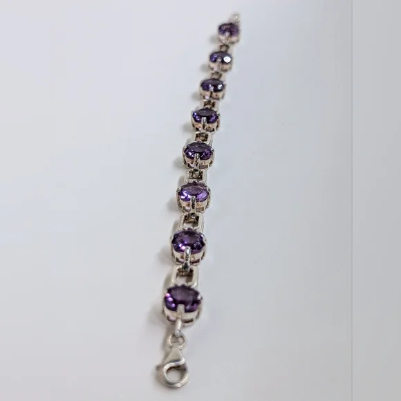7.5" Sterling Silver Natural Amethyst 8.5mm Tennis Bracelet - Picture 8 of 9